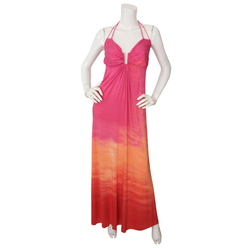 Michelle Jonas Pink Tie Dye Modal Jersey Keyhole Halter Maxi Dress Small